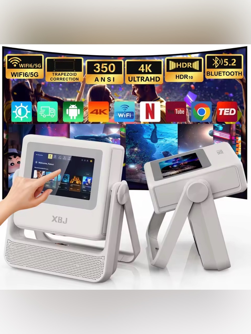 New Smart Touch Screen Portable
Projector 4K & Phone Support WiFi 6
Bluetooth